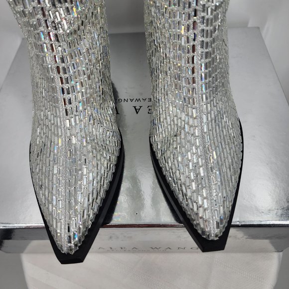 AZALEA WANG Driven Silver Sequin Mirror Tall Western Cowboy Boots 6-10 NWT - Picture 11 of 17